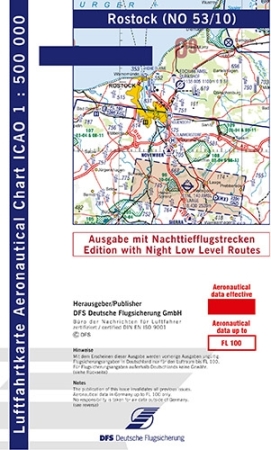 ICAO-Karte Rostock 2025 mit Nachttiefflugstrecken