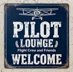 Vintage Metallschild Pilot Lounge Welcome